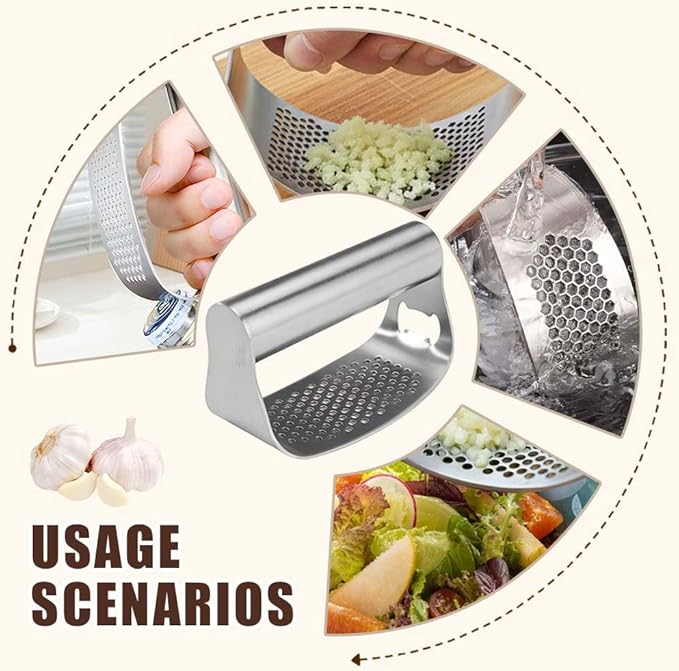 Stainless Steel Garlic Press, 2026 Upgrade Garlic Press Rocker Heavy Duty Stainless Steel Garlic Mincer, Heavy Garlic Chopper with Peeler And Cleaning Brush (With Corkscrew)