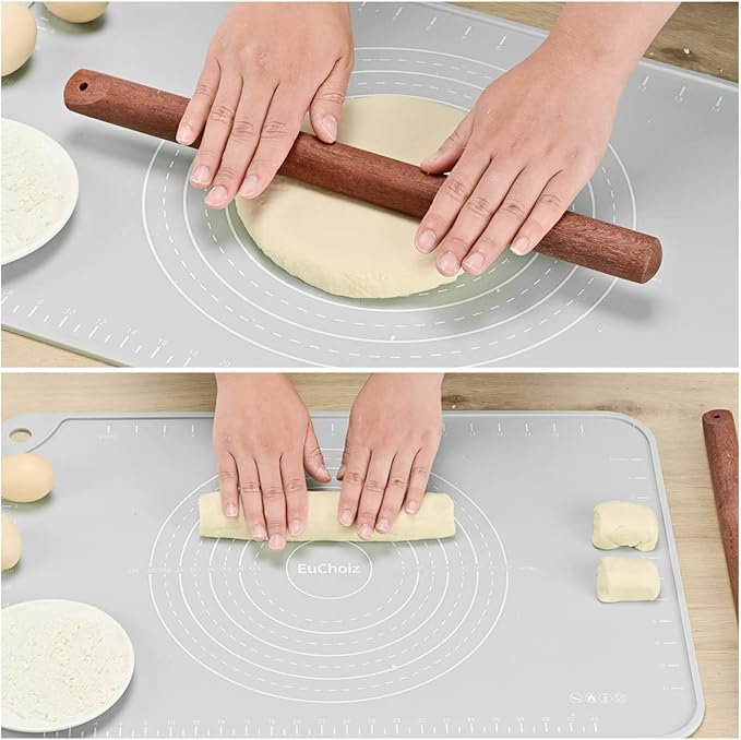 Silicone Pastry Mat 20"*16" Extra Thick Non Stick Baking Mat Food Grade Silicone Dough Rolling Bake Mat with Edge Heightening Light Grey