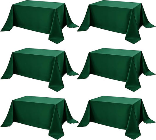 6-Pack Hunter Green Tablecloths for Rectangle Tables, 90 x 156 Inches, Stain-Resistant Polyester Fabric for 8 Foot Tables - Washable Table Covers for Weddings, Birthday Parties, Events