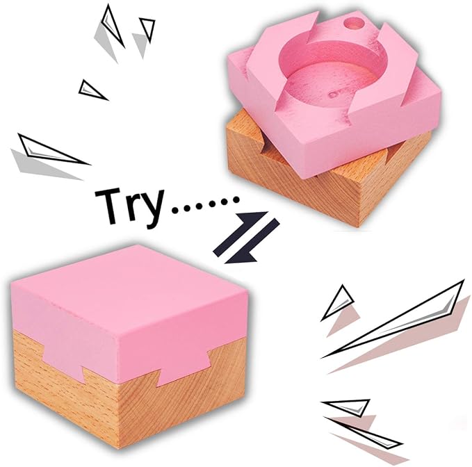 DC-BEAUTIFUL Wooden Magic Box Brain Teaser Box, Pink Secret Gift Box Impossible Puzzle Box for Birthday Valentines