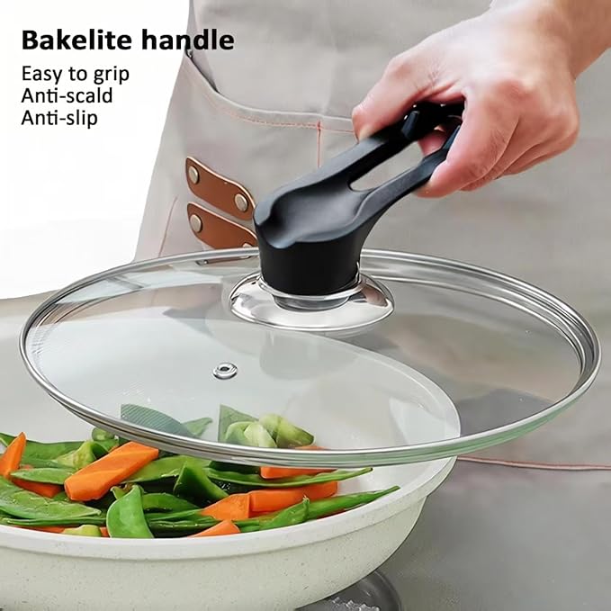 Glass Lid For Pots, Pans and Skillets, Round Tempered Clear Glass Cover Replacement with Steam Vent, Heat Resistant Handle, 11″, 12″, 12.5″, 13.5″ And 14″,12.5 Inch Fit Inner dia 12.4″-12.9″