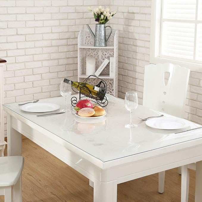 NECAUX Custom 39.4 x 63 Inch Clear Table Cover Protector, 1.5mm Thick Plastic Waterproof Heavy Duty Desk Pad Mat Non-Slip Tablecloth Protector for Coffee Table, Dining Room Table, Conference Table