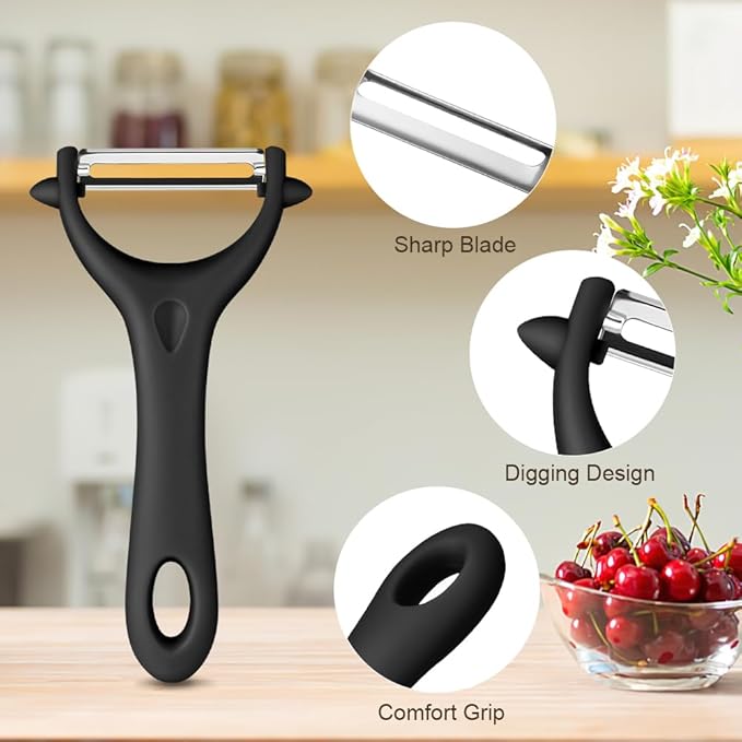 AUAUY 2Pcs Potato Peeler, Y-Shaped Swivel Vegetable Peeler, Fruit Peeler for Kitchen, Non-Slip Y Peeler, Ergonomic Handle Sharp Blade Stainless Steel Peeler, Veggie Peelers for Kitchen(Black+Red)