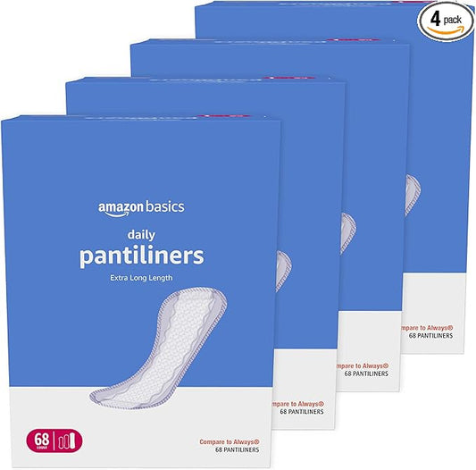 Amazon Basics Daily Pantiliner, Extra Long Length, Pads for Women, Unscented, 272 Count (4 Packs of 68) (Previously Solimo)