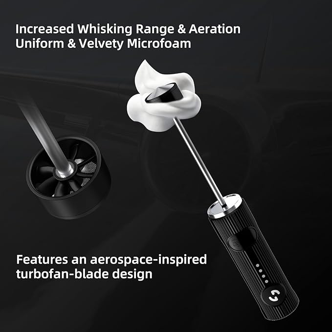 Bincoo Performance Milk Foamer - Dual Speed, Waterproof, Stainless Steel, Ultra Fast Handheld Drink Mixer - Create Barista Microfoam in 60 Seconds for Latte, Cappuccino & Coffee at Home (White)