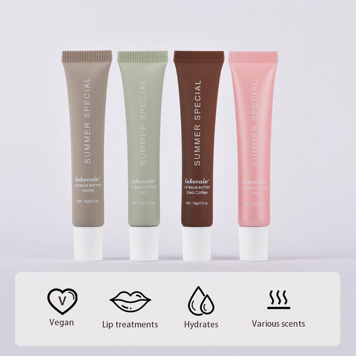 Summer Lip Butter Balm,Moisturizing Hydrating Lip Gloss Balm Set,Long-lasting Non-Sticky Nourishing Lip Care with Natural Ingredients for Soothing Softening Lips(#3-Iced Coffee)