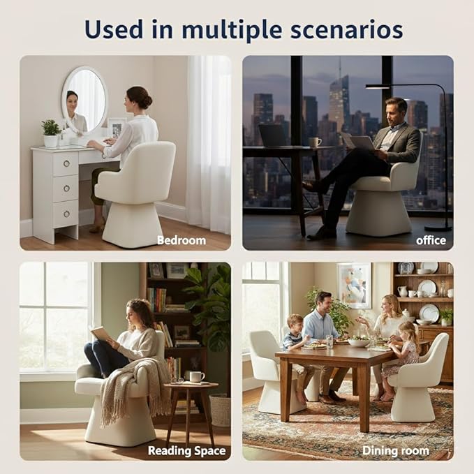 Swivel Dining Chairs Set of 4, Mid Century Modern Chairs Fabric Upholstered Armchair with Armrest & Ergonomic Backrest for Dining Room, Kitchen, Bedroom, Living Room, Linen, 4 Boxs