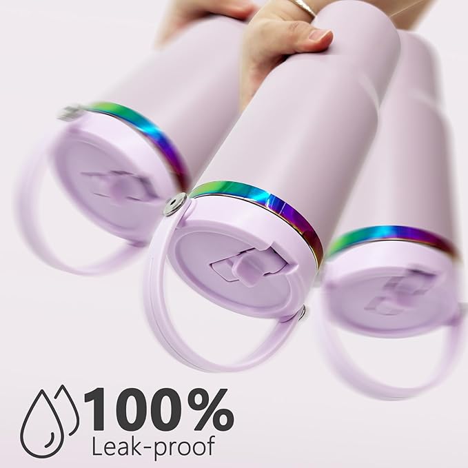 30 oz Tumbler Bulk with Handle and Straw, Vacuum Insulated Tumblers with Flip Straw and Top Handle, Leakproof Powder Coated Tumbler, Stainless Steel Travel Mug for Coffee (Purple, 4 Pack)