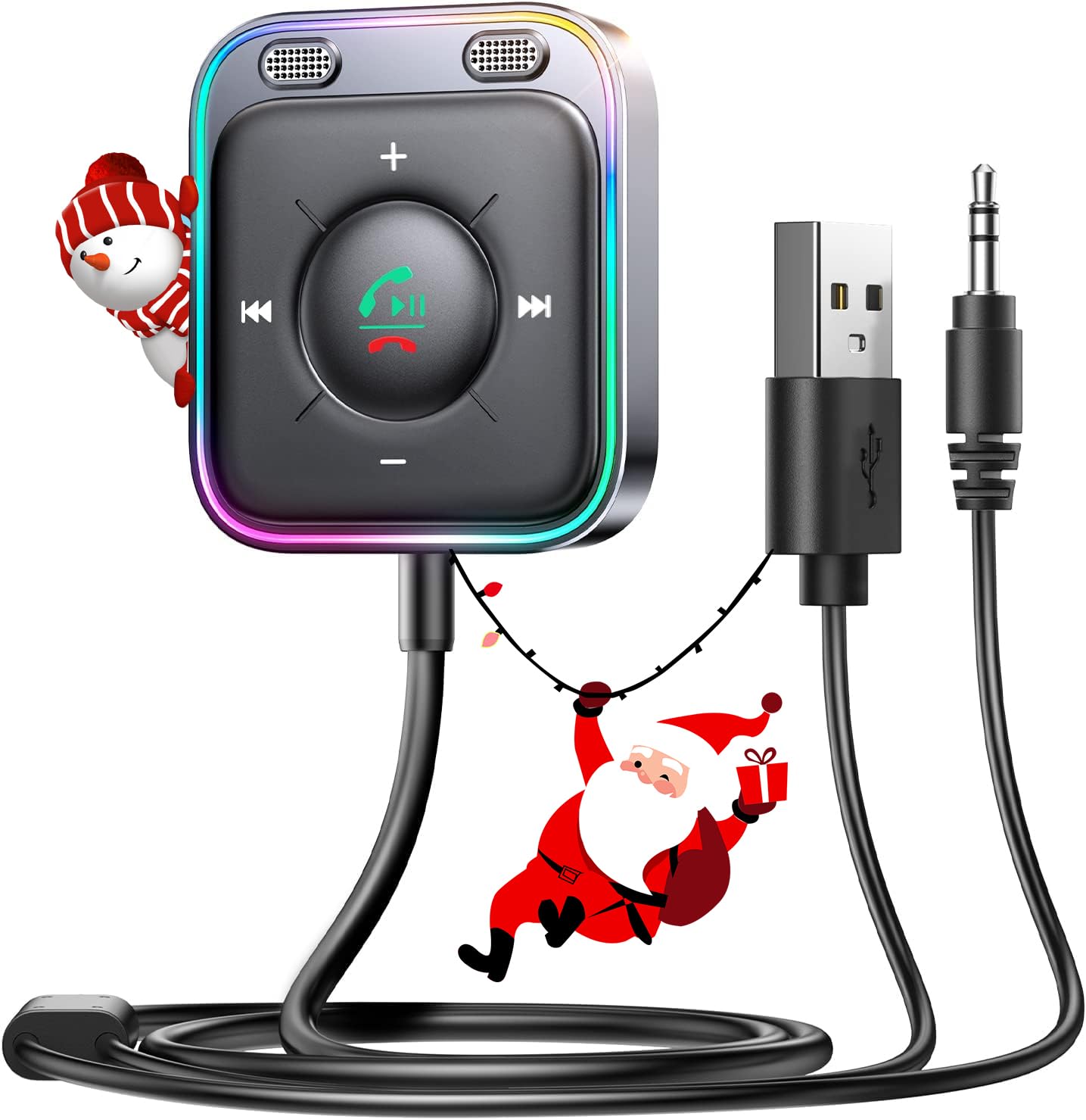 JOYROOM Bluetooth 5.4 AUX Car Adapter[2025 Upgrade] [Stronger Dual Mics& Noise Cancellation] [Multifunction Button& Plug-and-Play] Bluetooth Receiver for Car Music/Hands-Free Calls/Stereo Audio, Black