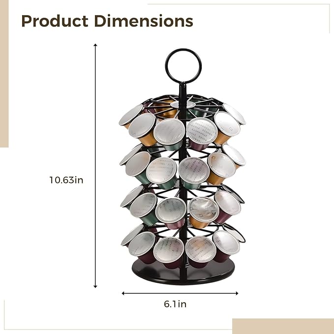 Rotating Coffee Pod Storage Carousel, Holds 40 Capsules, Sleek Coffee Organizer Rack