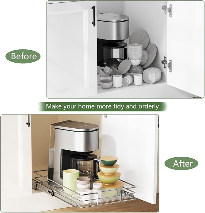 LOVMOR Pull Out Cabinet Organizer 11" W x 18" D, Kitchen Cabinet Pull Out Shelves Slide Out Storage…