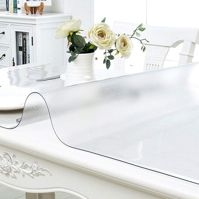 NECAUX Custom 27.6 x 51.2 Inch Frosted Table Cover Protector, 1.5mm Thick Plastic Scratch Resistent Heavy Duty Desk Pad Mat Non-Slip Tablecloth Protector for Coffee Table, Sofa Table, Media Stand