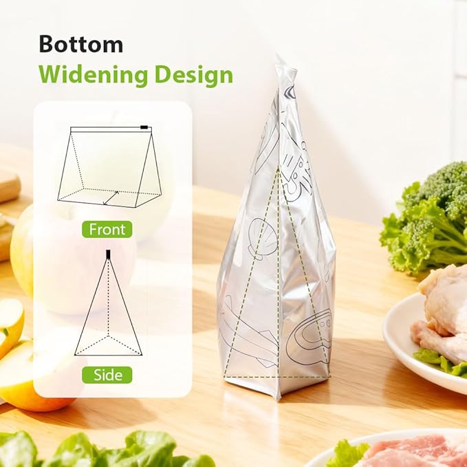 Reusable Aluminum Foil Sealable Storage Bags, 2026 New Resealable Vacuum Zipper Pouches, Stand Up Foil Sealable Bags with Label and Zip Lock for Kitchen (10, Small)