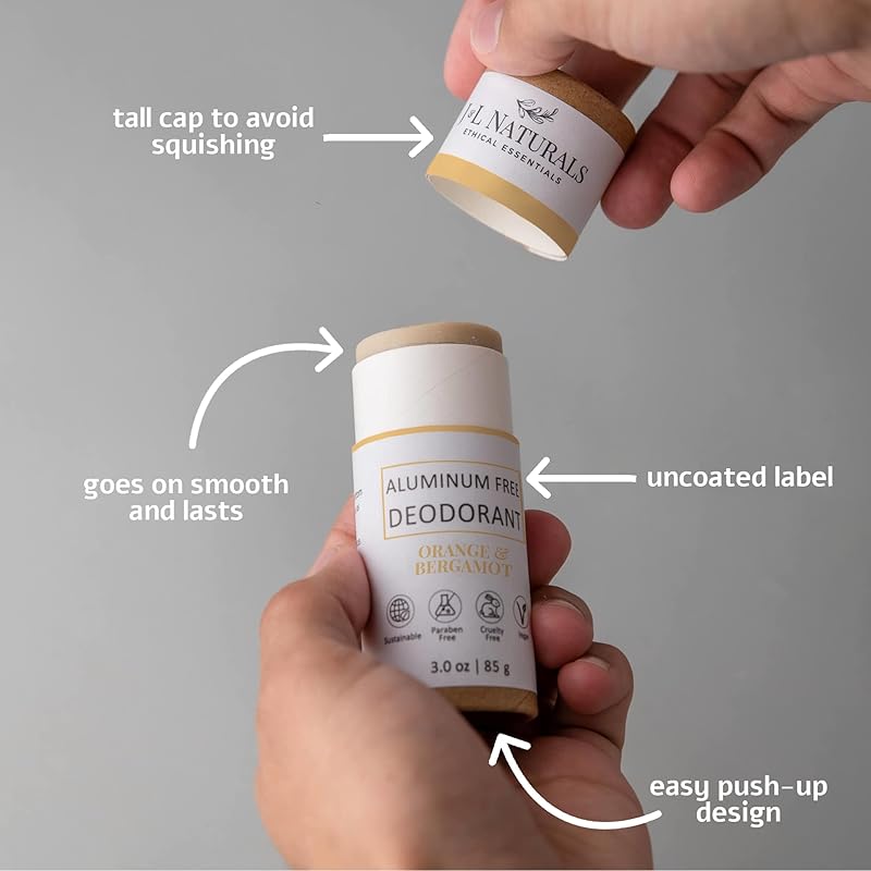 J&L Naturals Aluminum Free Deodorant for Men & Women | 100% Natural Ingredients With Coconut Oil, Shea Butter, & Essential Oils | Sustainable, Eco-Friendly (Orange & Bergamot, 3.0 Oz (Pack of 2))