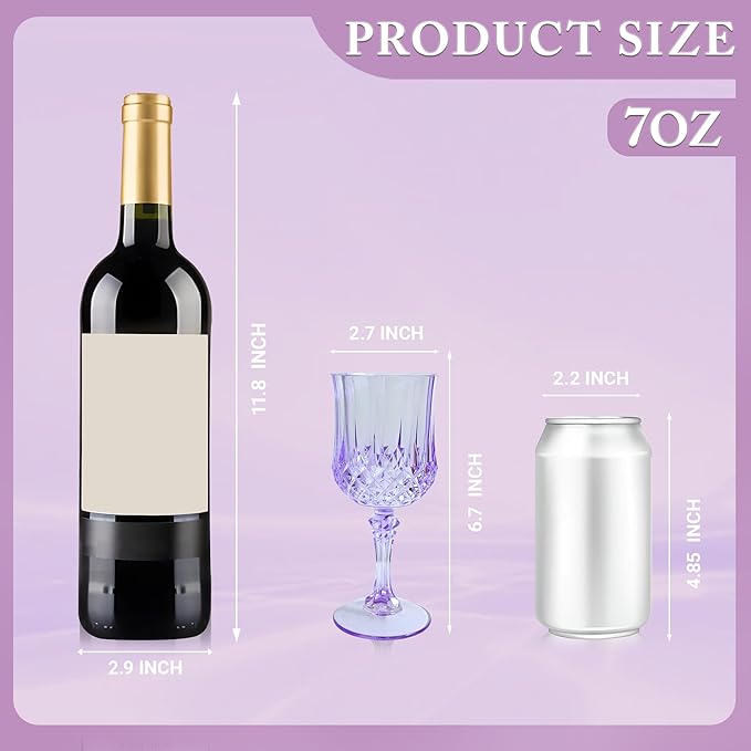 Plastic Wine Glasses, Plastic Goblets Vintage Style Cordial Unbreakable Drinking Glasses, Reusable Drinkware for Wedding Reception, Grand Event Party Supplies (48, Purple)