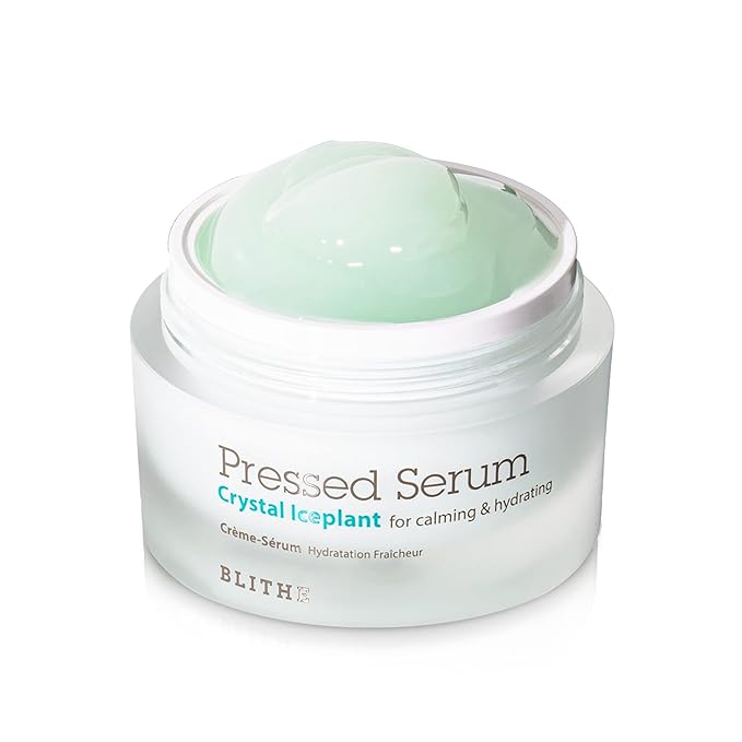 BLITHE Pressed Serum Crystal Iceplant Face Moisturizing Gel - Kbeauty Best Skin Cream for Dry Skin, Korean Serum for Combination Skin & Redness Relief, Face Moisturizer for Dry Skin Cream 1.68 Oz