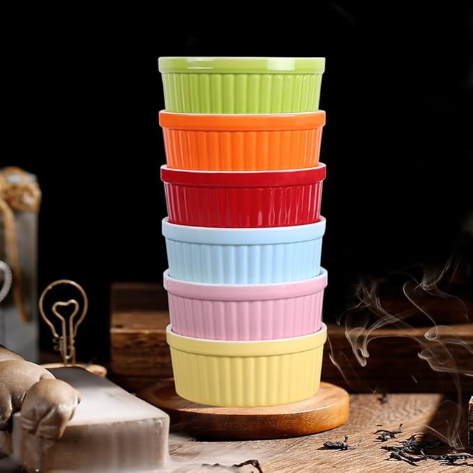 Ramekins 8oz,Ramekins for Creme Brulee and Souffle Dishes,Porcelain Oven Safe Baking Bowls,Pudding Cups,Dipping Sauce Dish,Set of 6,Color