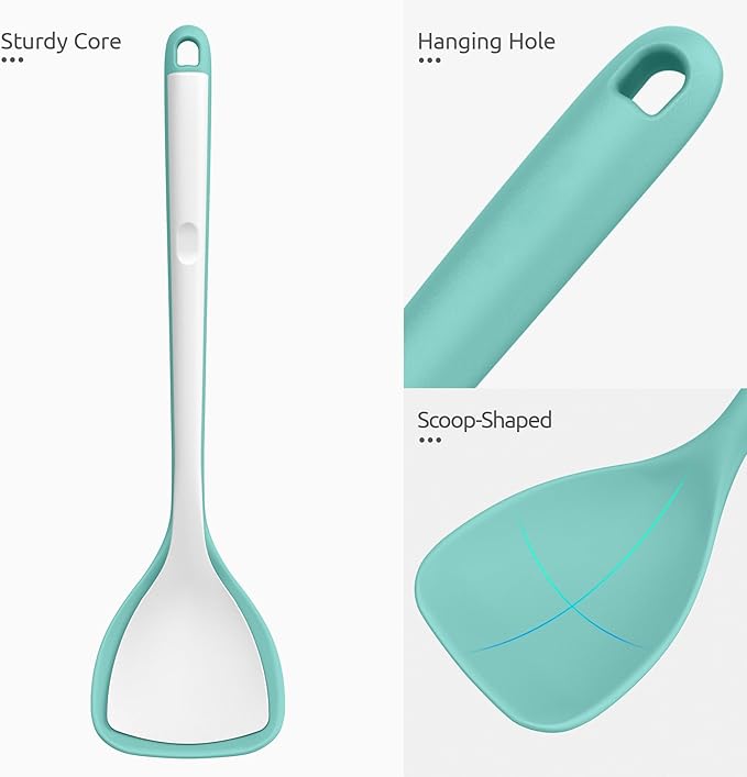 U-Taste 18/8 Stainless Steel Measuring Cups and Spoons Set of 10 and 600ºF Heat Resistant 13.76" Long, 3.63" Wide Wok Spatula for Kitchen Stir Fry (Aqua Sky)