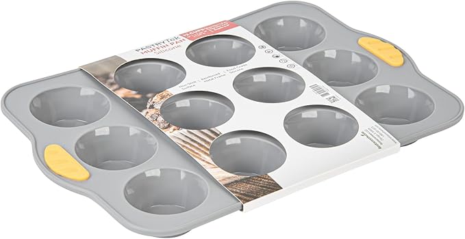 Restaurantware Silicone Baking Molds Pack of 10 Non-Stick Muffin Molds with Handles 12 Compartments, Oven-Friendly Dishwashable Freezer-Friendly Heat-Resistant Gray Silicone Cupcake Muffin Pans