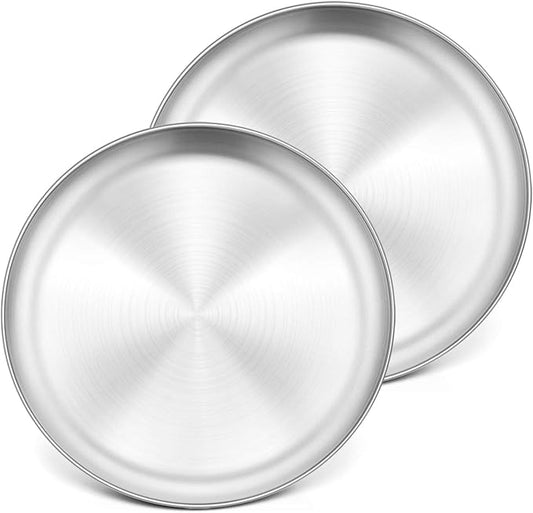 P&P CHEF Pizza Pan Set of 2, Stainless Steel Pizza Tray, Round Pizza Plate For Pie Cookie Pizza Cake, Non Toxic & Heavy Duty, Dishwasher Safe & Easy Clean, 10 Inch & Silver