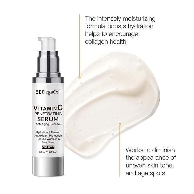 ElegaCell Vitamin C Serum for Women Over 70 - Advanced Anti-Aging Vitamin C Face Super Serum for Mature Skin 1.69 fl oz pack of 1