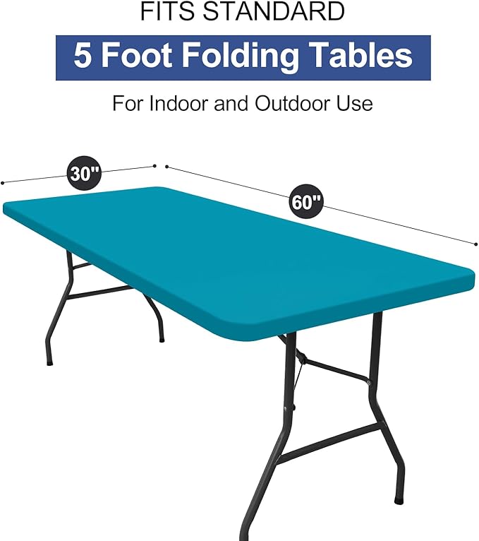 homing Rectangle Table Cloth Cover, Waterproof Polyester Elastic Fitted Tablecloth, Fits for 5 Foot Folding Tables, Washable Table Protector for Picnic, Camping, Outdoor (Teal, 30" x 60")
