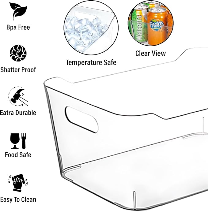 Clear Plastic Storage Bins, Pantry Organizers and Storage Containers, Large Fridge Organizer Bins, Home Kitchen Cabinet Organizer, Medicine Cabinet Bin for Organizing Freezer Closet