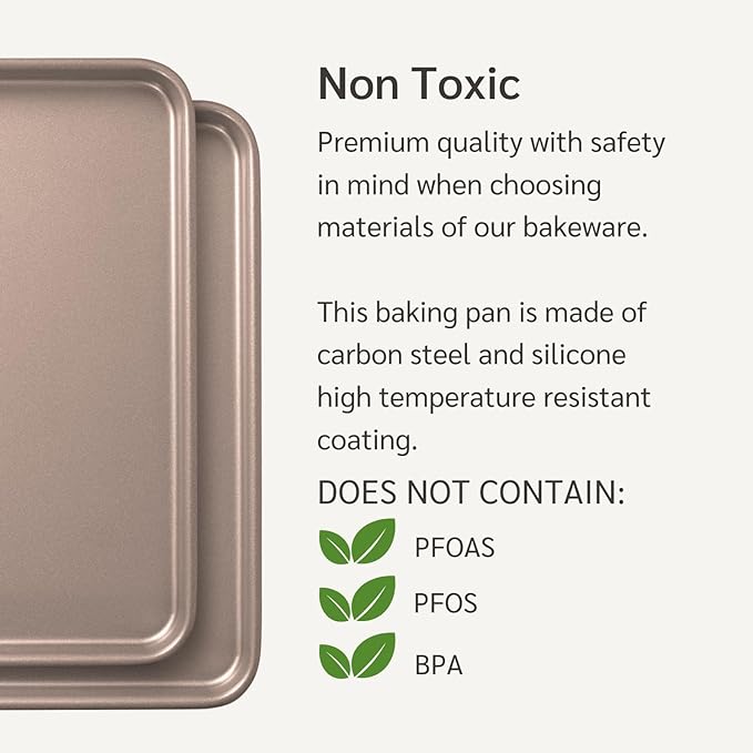 HAPPIELS 9 x 13-Inch Nonstick Quarter Sheet Pan Set of 2 | Non-Toxic, Rimmed Baking Sheet Set | Premium Quality Non-Stick Cookie Sheets for Baking | Small Sheet Pan Trays