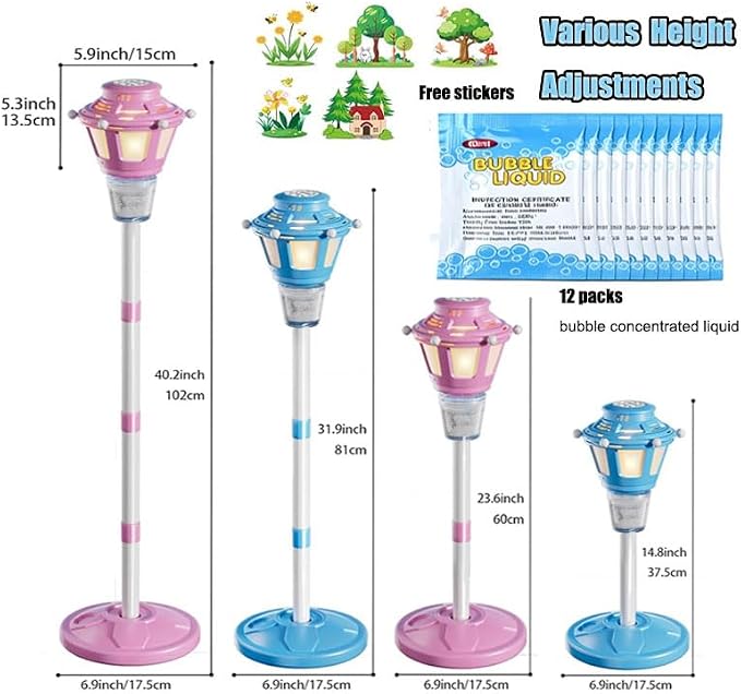 Bubble Machine for Kids Toddlers - Rechargeable Automatic Bubble Machine with Lights & Music, Bubble Blower with Adjustable Stand up to 47 Inch for Backyard Games, Birthday Party, Outdoor Play