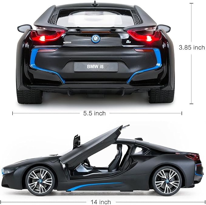 RASTAR Remote Control Car, 1:14 BMW i8 Radio Remote Control Racing RC Toy Car Model Vehicle, Open Doors by RC, MattBlack