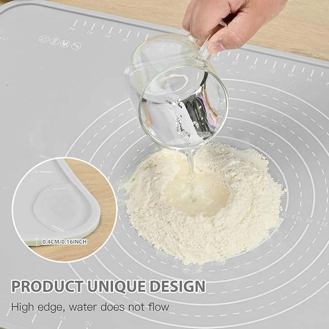 Silicone Pastry Mat 24"*16" Extra Thick Non Stick Baking Mat Food Grade Silicone Dough Rolling Bake Mat with Edge Heightening