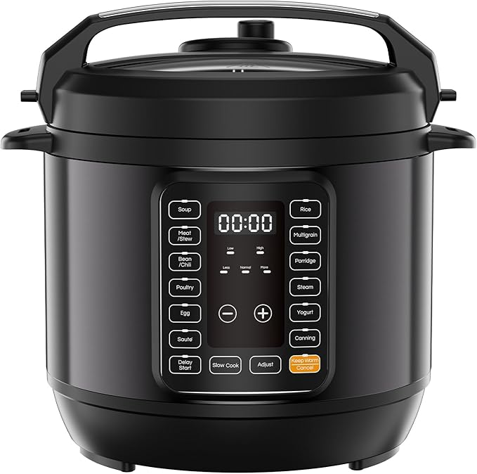 NEWBULIG 16-in-1 Electric Pressure Cooker, 6QT Multi Cooker with 12 Presets, Slow Cook Rice Steamer Sauté Soup Meat Stew Canning Yogurt Maker, Ceramic Inner Pot & Recipe Book Included, Black