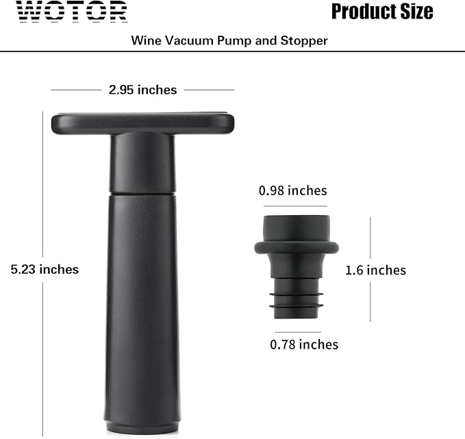 WOTOR Wine Saver Vacuum Pump with 4 Stoppers, Wine Stopper & Preserver, Reusable Bottle Sealer Keeps Fresh, Ideal Accessories Gift (Flat Handle)