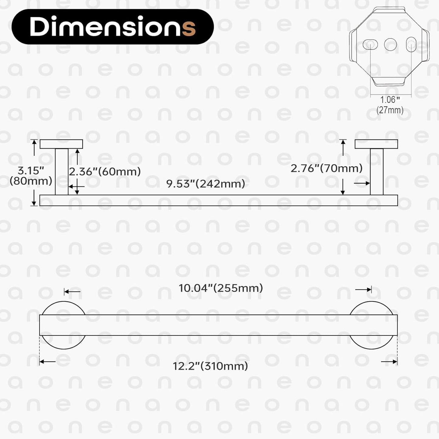 12 Inch Bathroom Towel Bar Bath Towel Rack Kitchen Towel Holder Towel Ring Wall Mounted SUS304 Stainless Steel Polished Chrome AN4001CH-L12