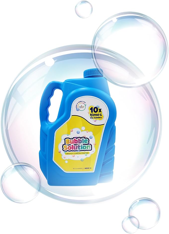 The Dreidel Company Ready Bubble Solution Refill for Bubbles Toys, Up to 2.5 Gallon, Non-Toxic Large 32oz Ready Liquid for Bubble Machine, Guns, Wands, Lawn Mower Toy (24-Pack)