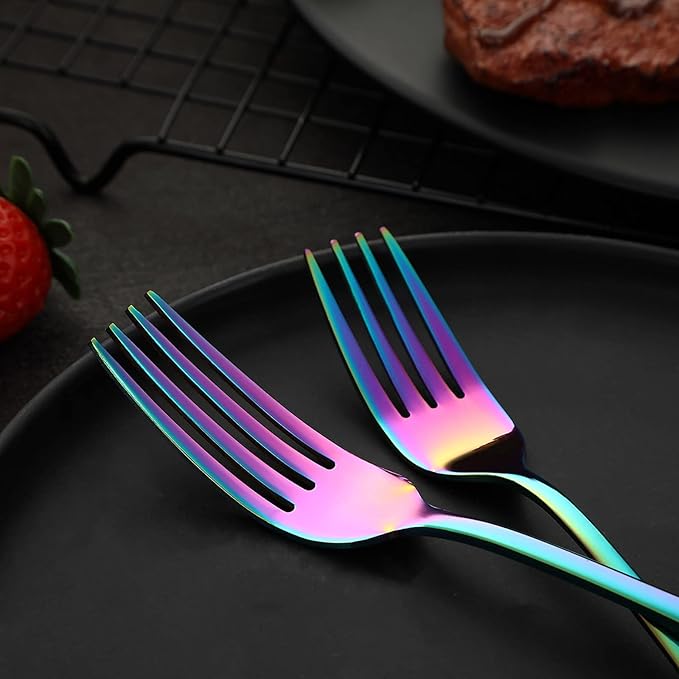 VANDBAO Rainbow Flatware Cutlery Silverware Set 20 Pieces, Stainless Steel Colorful Utensils, Tableware Set Service for 4, Include Knife/Fork/Spoon, Reusable, Mirror Polished, Dishwasher Safe