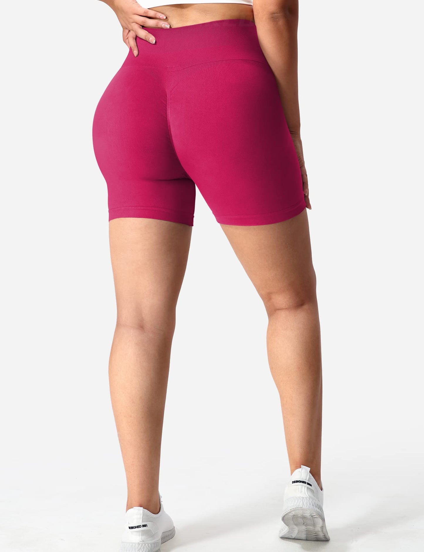 YEOREO Women Intensify Athletic Shorts Seamless Scrunch Workout Shorts High Waisted Active Gym Yoga Shorts Pink XS