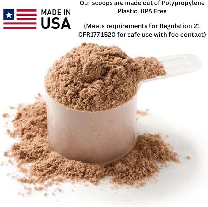 Plastic Measuring Scoop, (13 cc | 1 tablespoon | 1/2 fl oz. | 13mL) Long Handle Spoons for Powders, Granules, Coffee, Pet Food, Baking Supplies, Protein and Other Dry Goods, BPA Free (Set of 100)