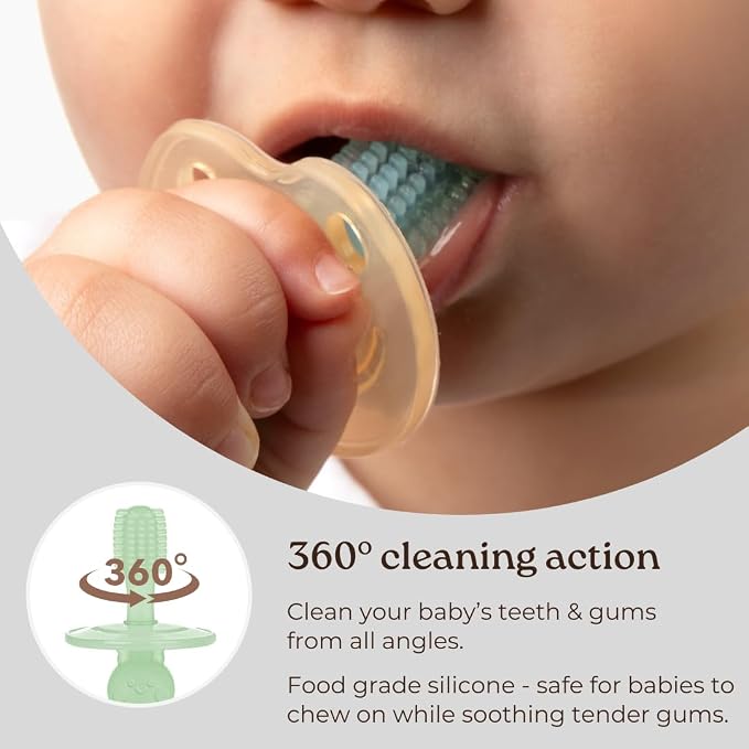 haakaa 360° Silicone Baby Toothbrush – 100% Soft Food Grade Silicone, BPA-Free, Suction Base, Safe for Babies 6 Months+, Gentle Gum and Teeth Cleaning for Infants, Gum Massager (Lime)