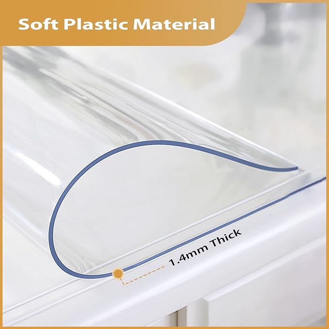 Clear Table Protector 36 x 60 Inch, 1.4mm Thick Waterproof PVC Plastic Table Cover, Durable Table Pad for Dining Room, Kitchen, Writing Desk, and Coffee Tables