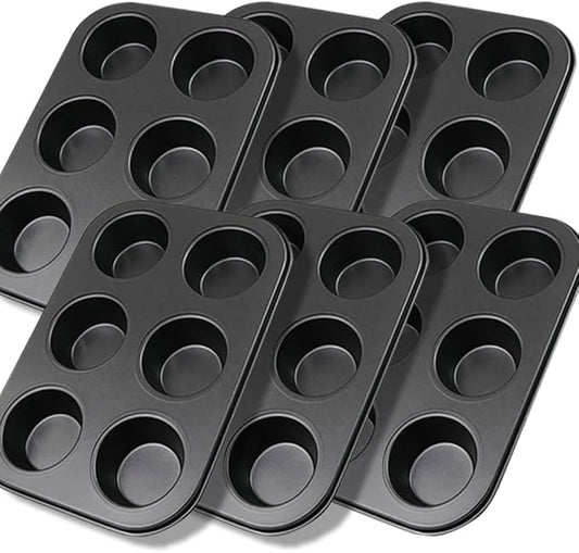 6 Packs Premium Steel Muffin Pan for Baking, Round Muffin Baking Pan, Baking Tray for Muffins, Cupcakes, Brownie(Black