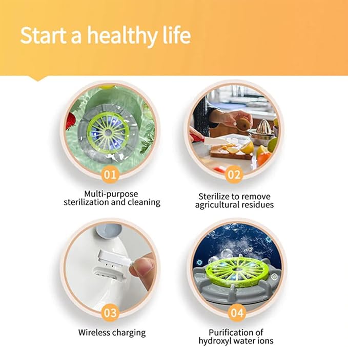 Efficient Portable Fruit and Vegetable Washers, Fruit and Vegetable Cleaning Machine, Electric Fruit Cleaner for Washing Fruits, Vegetables, Grain, Meat, Water-Proof & Wireless Charging (C)