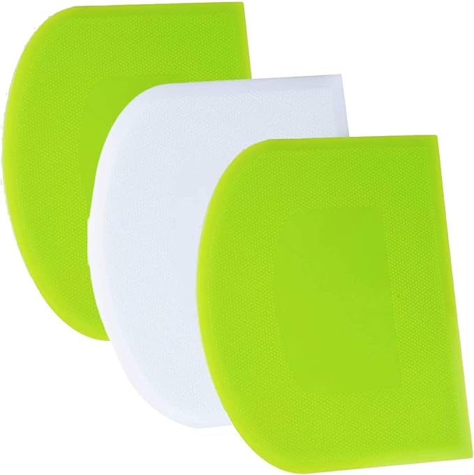 SURDOCA Dough Scraper Bench Scraper - 3P 11.8x7.3" Plastic Flexible Bowl Scraper, Sharp Edge & Angles Cake Scraper. Non-Slip Bakeware Decorating Tools Sculpting & Modeling Tools - Green+White+Green