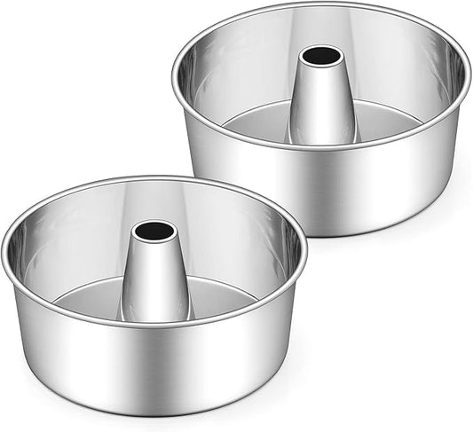 E-far Angel Food Cake Pan Set of 2, 10-Inch Stainless Steel Tube Pan for Baking Pound Chiffon Cake, One-piece Design & Non-toxic, Dishwasher Safe
