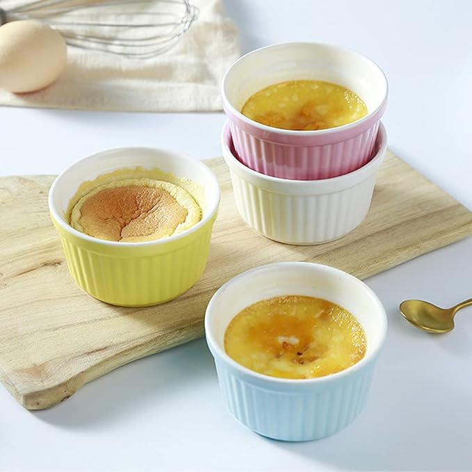 Ramekins 6oz Oven Safe,Creme Brulee Ramekin and Souffle Dishes,Porcelain Baking Bowls,Dipping Sauce Dish.Pudding Cups,Set of 6,Green.