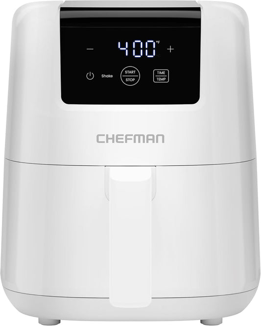 CHEFMAN 2 Qt Mini Air Fryer – Digital Space-Saving Compact Air Fryer with Nonstick and Dishwasher Safe Basket, Quick & Easy Meals in Minutes, Features Digital Timer and Shake Reminder – White