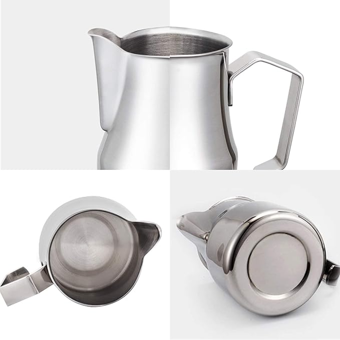 Easyworkz Espresso Steaming Pitcher Stainless Steel 12 oz Latte Art Cup (Sliver), Bundled with Easyworkz Espresso Steaming Pitcher Stainless Steel 20 oz (Black)