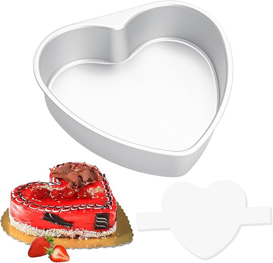8 Inch Heart Shaped Cake Pan with 50 Pieces Parchment Paper,Non-stick Aluminum Heart Cake Pan Baking Tin for Birthday Wedding