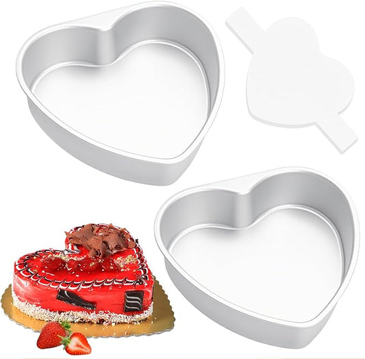 6 Inch Heart Shaped Cake Pans with 50 Pieces Parchment Paper,Set of 2 Non-stick Aluminum Heart Cake Pans Baking Tins for Birthday Wedding