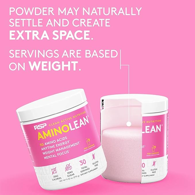 RSP NUTRITION AminoLean Pre Workout Powder, Amino Energy & Weight Management with Vegan BCAA Amino Acids, Natural Caffeine, Preworkout Boost for Men & Women, 30 Serv